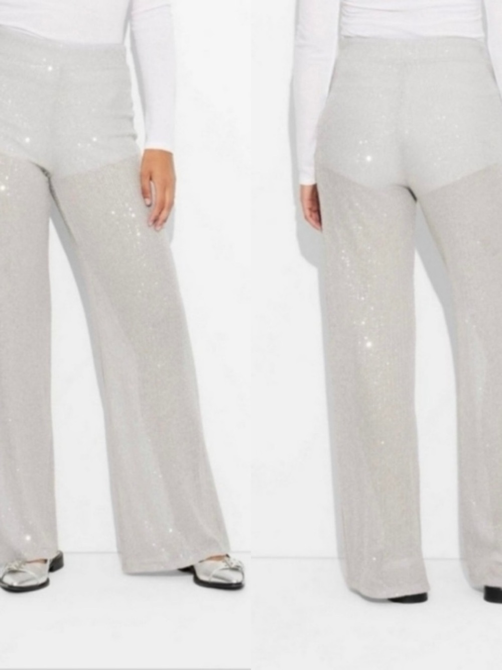 Target Wild Fable Palazzo Sequin Pants Medium Gray Silver metallic